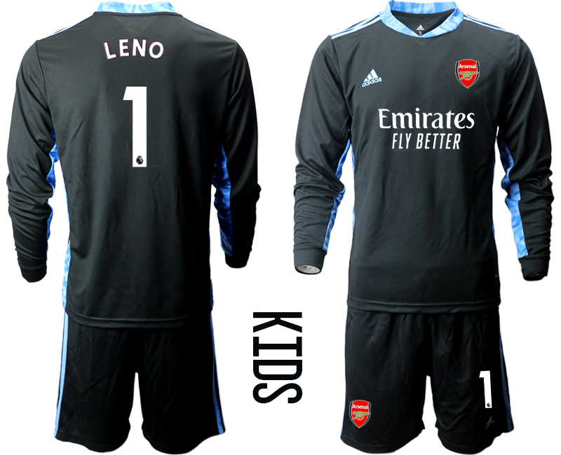 Youth 2020-2021 club Arsenal black long sleeved Goalkeeper #1 Soccer Jerseys2